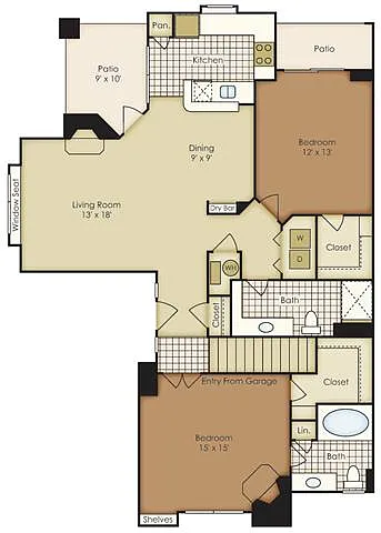 Floor plan Two Bedroom 1B2DG-2B2DG
