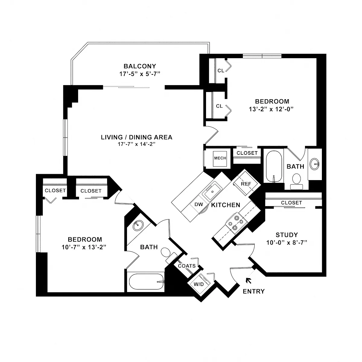 Floor plan 2 Bed/2 Bath Den-B04