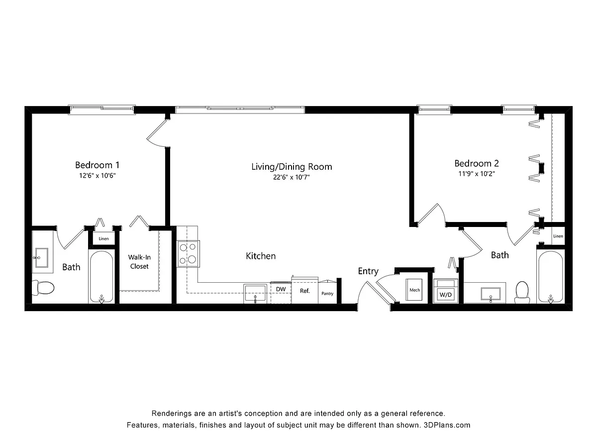 Floor plan B3 | 2 Bed | 2 Bath