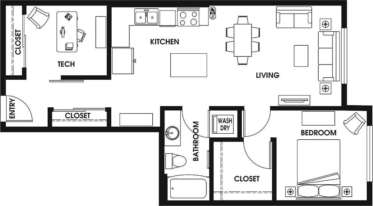 Floor plan 1 Bed/1 Bath Den ARCH-B9