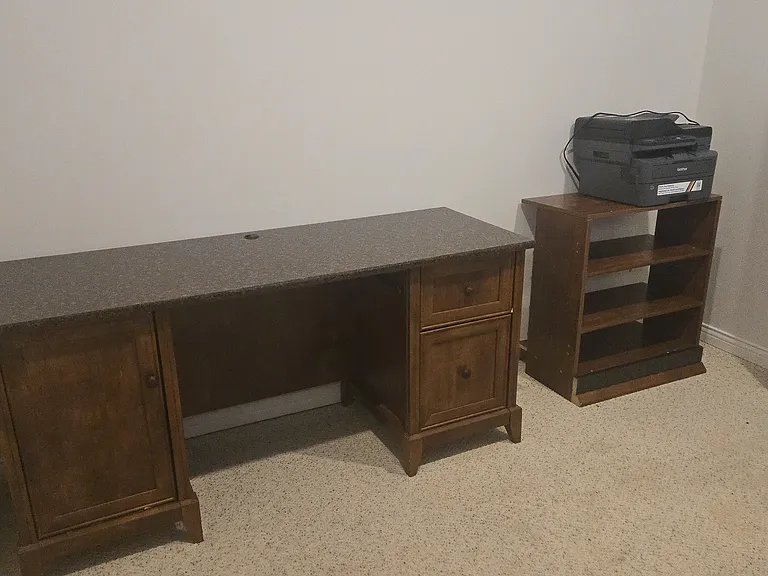 Office: Main floor; (2) desks, cabinet, bookcase, printer, (2) monitors