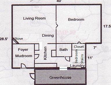 Main floor. Bedroom stairs lead to attic bedroom.