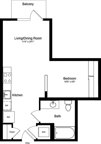 Floor plan Junior 1 Bedroom with Balcony