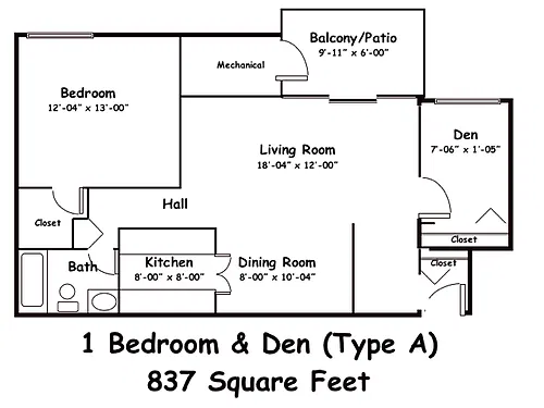 Floor plan One Bedroom with Den