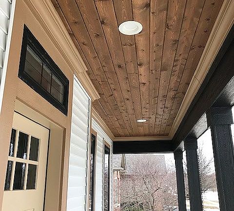 Front porch wood ceiling