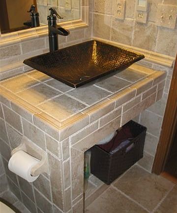 Hammered Copper sink from Mexico in Master bath