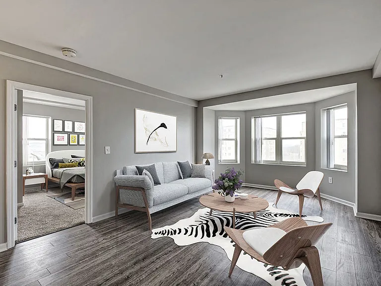 Interior Living with Bay Window and Bedroom