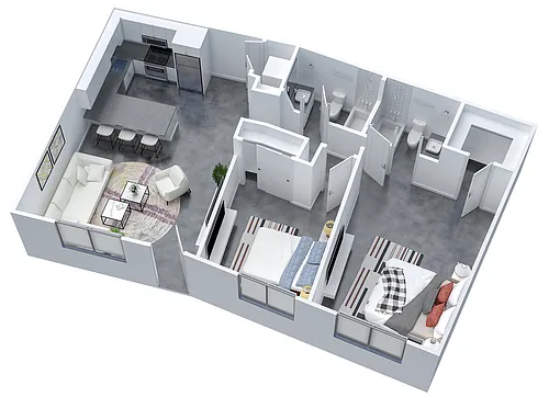 Floor plan 2 Bed 2 Bath Yard