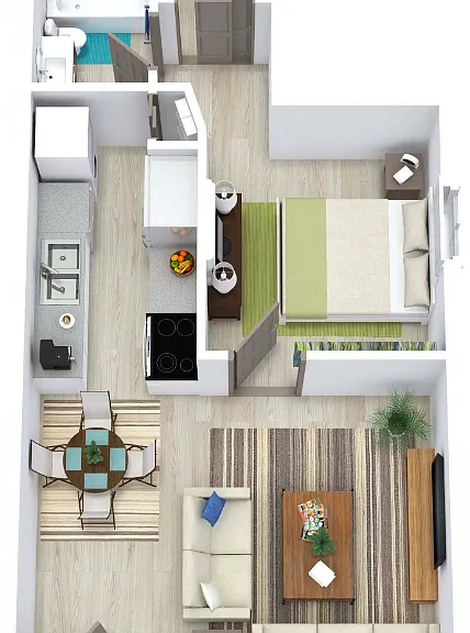 1 Bed 1 Bath 488 Floorplan Diagram