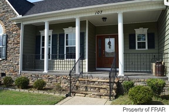 stamped porch and stone steps