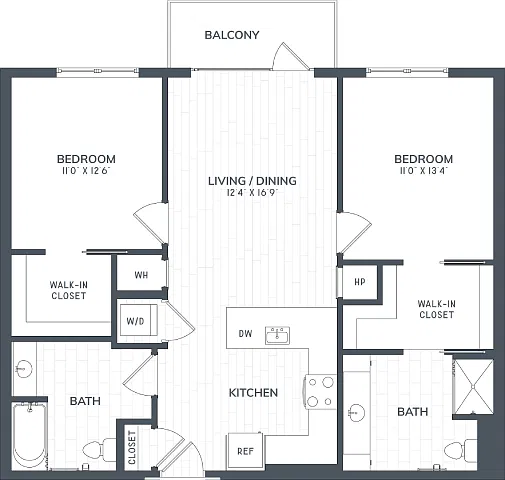 Floor plan B2 | 2 Bed | 2 Bath
