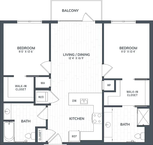 Floor plan B2 | 2 Bed | 2 Bath