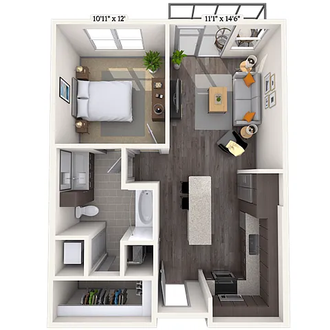 Floor plan Traditional 1x1 690-746 SF