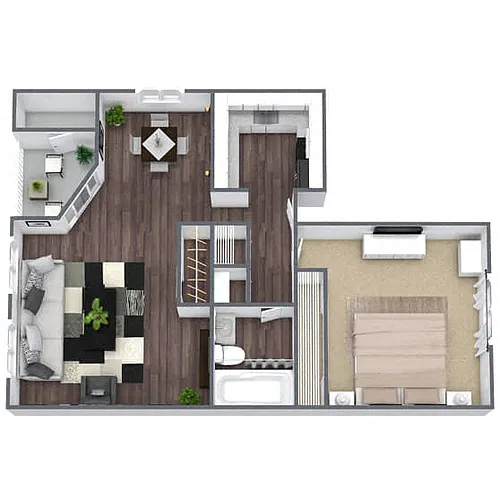 Floor plan A3: 1 Bed 1 Bath