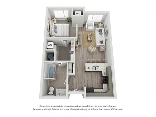 Floor plan Apartment Style- 1 Bedroom 1 Bathroom