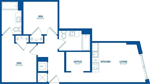 Floor plan Duo + Office, 2 Bath