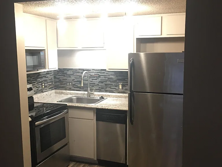 Kitchen area: Includes full sized range/oven, small but very spacious dishwasher, microwave, and refrigerator.