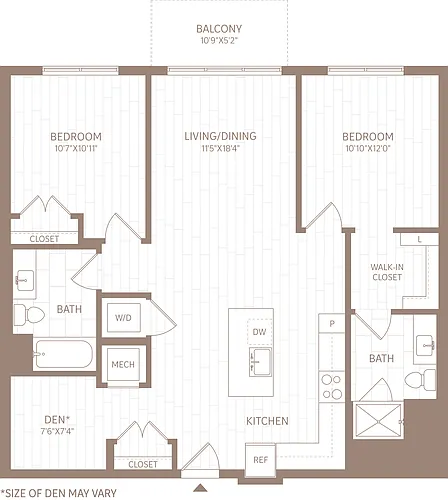 Floor plan 2 Bed/2 Bath Den-BD1