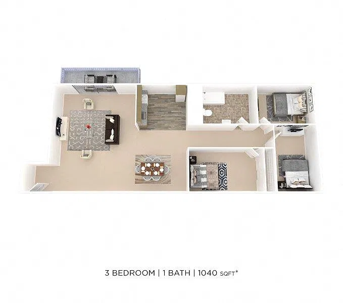 Floor plan Three Bedroom - 1,040 sqft
