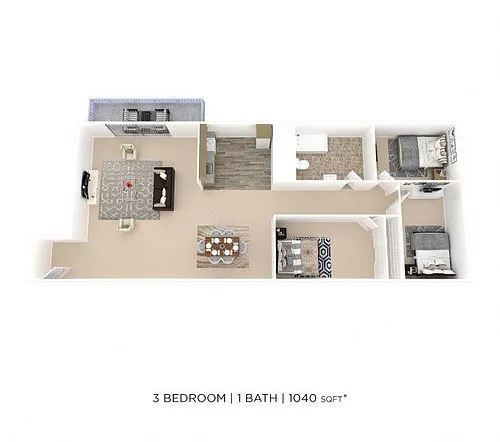 Floor plan Three Bedroom - 1,040 sqft