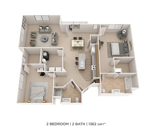 Floor plan Two Bedroom 2 Bath- 1362 sqft