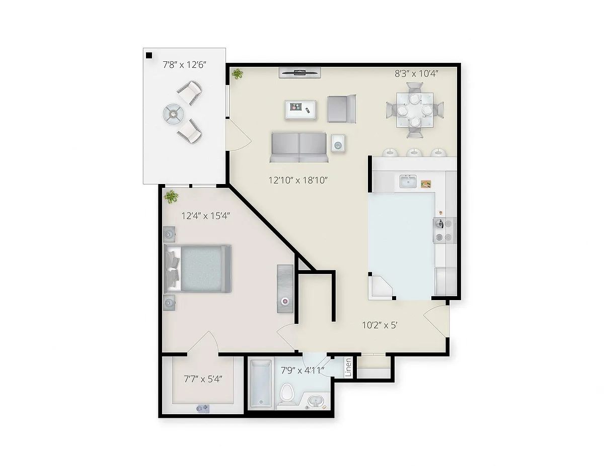Floor plan 1 Bed - 1 Bath