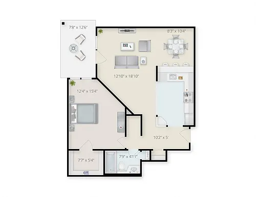 Floor plan 1 Bed - 1 Bath