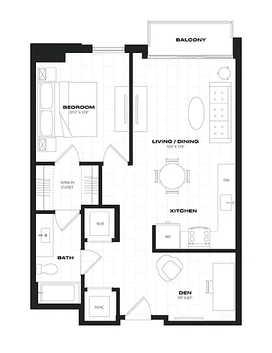 Floor plan 1 Bed/1 Bath/Den-B7.4