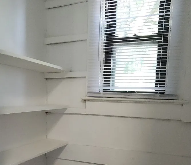 One side of the pantry closet with a window to the back yard.