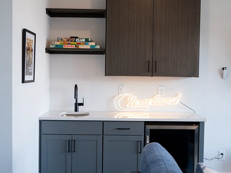 Wet bar with wine fridge