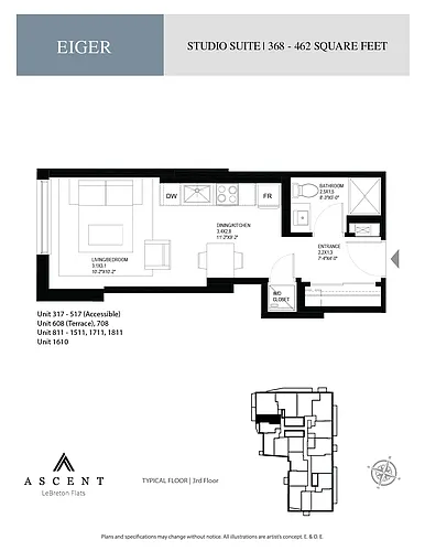 Floor plan Eiger; 0 Bed, 1 Bath