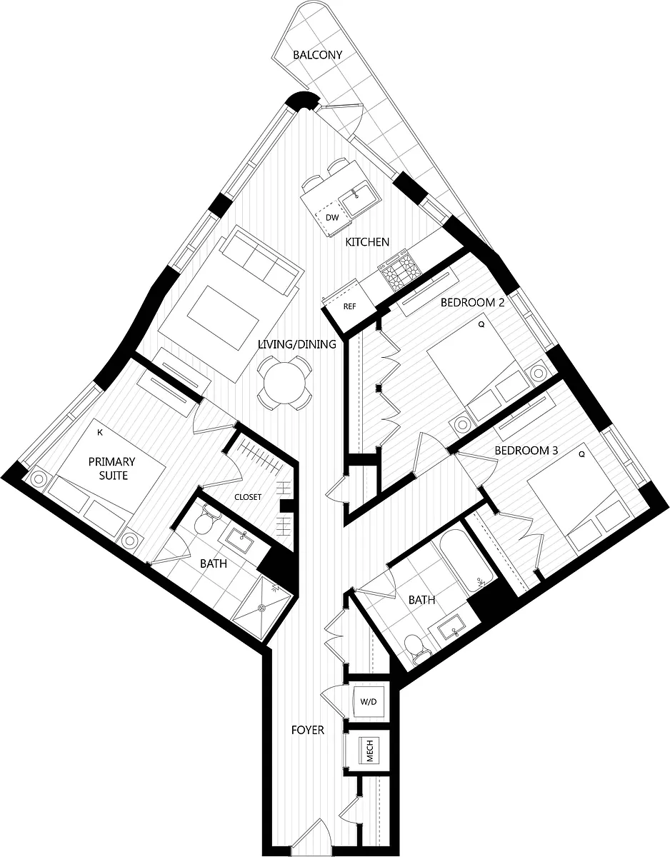 Floor plan 3 Bed/2 Bath-M1T