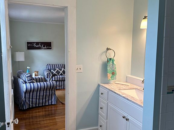 Bathroom looking into living room