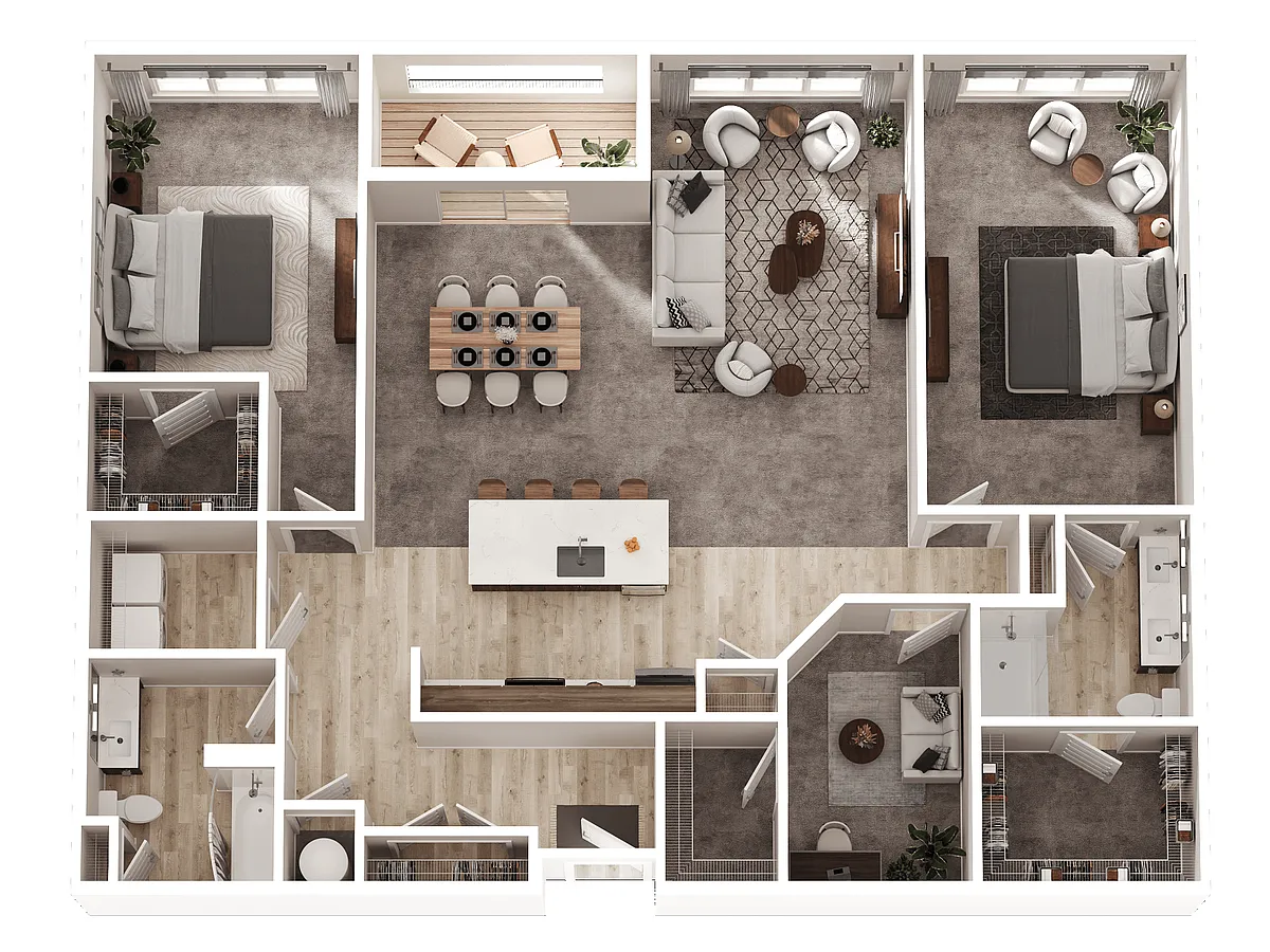 Floor plan 2 Bed 2 Bath + Den (D4)