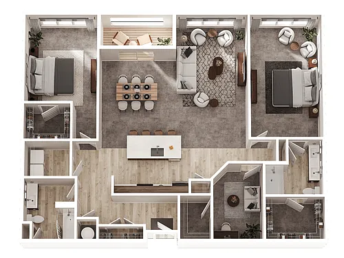 Floor plan 2 Bed 2 Bath + Den (D4)