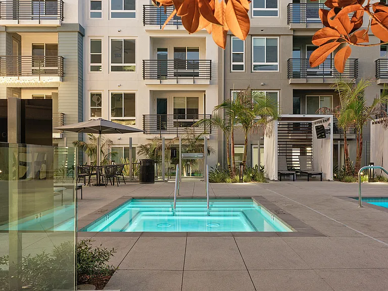 Pool in front of building