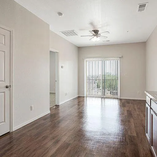 Living rooms at Fourth Street flats have easy to clean flooring