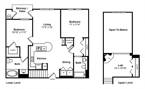Floor plan Two Bedroom with Loft