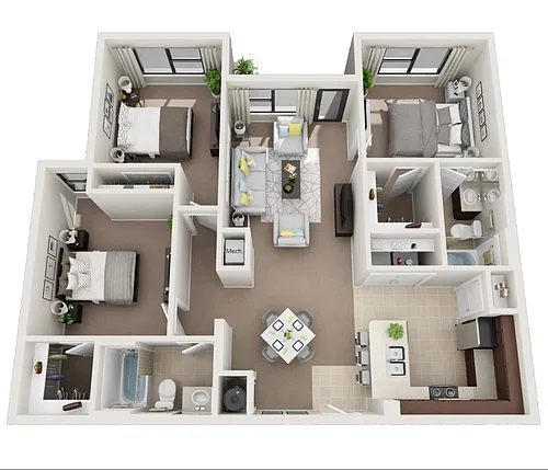 Floor plan Three Bedroom Two Bathroom