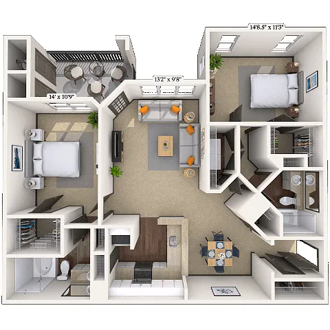 Floor plan Traditional 2x2 1134-1384 SF