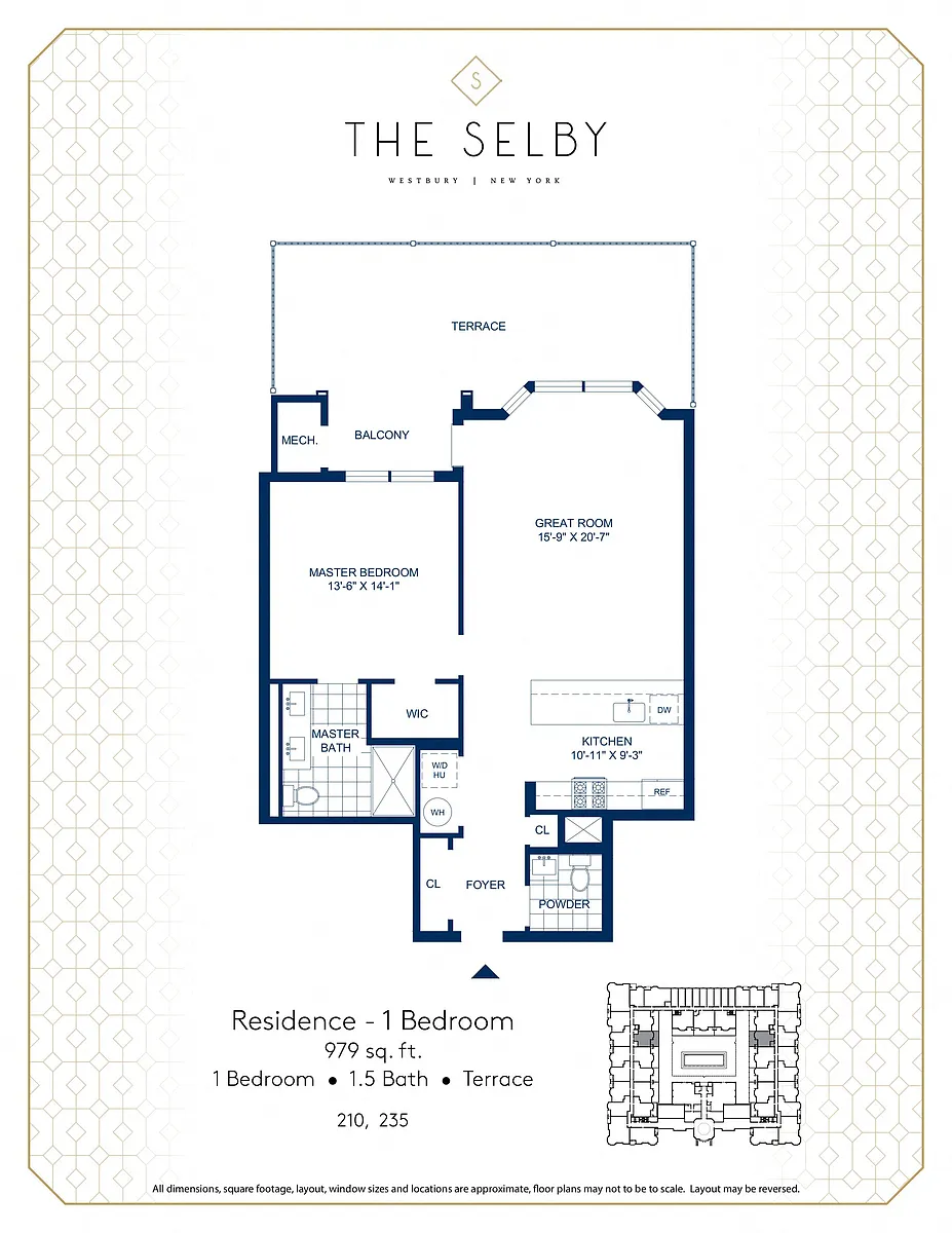 Floor plan 1 Bed - 1.5 Bath - Terrace
