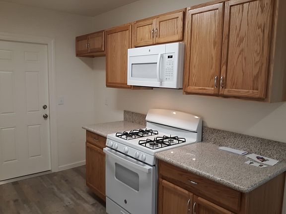 Kitchen with door to backyard