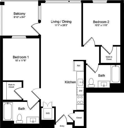 Floor plan 2 Bedroom AB