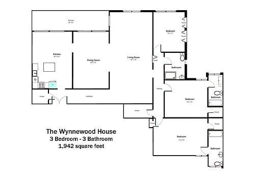 Floor plan 3 Bedroom 3 Bath