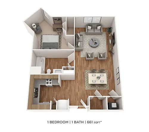 Floor plan One Bedroom- 661 sqft