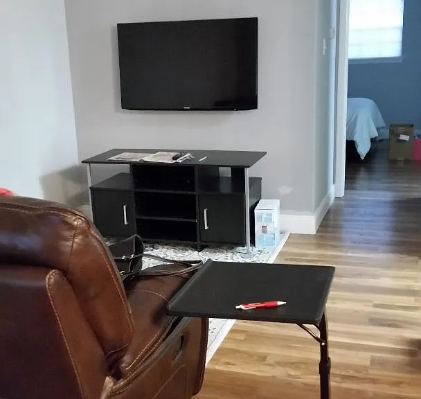 living room, dining room & kitchen to the right