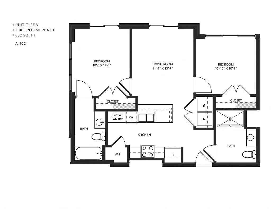 Floor plan Phase II - 2 Bedroom 2 Bath V