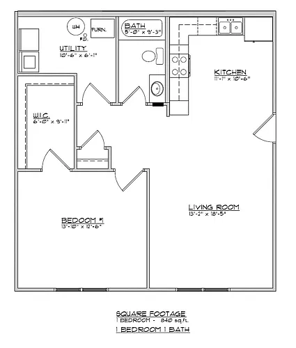 Floor plan 1BR-1BA A Style