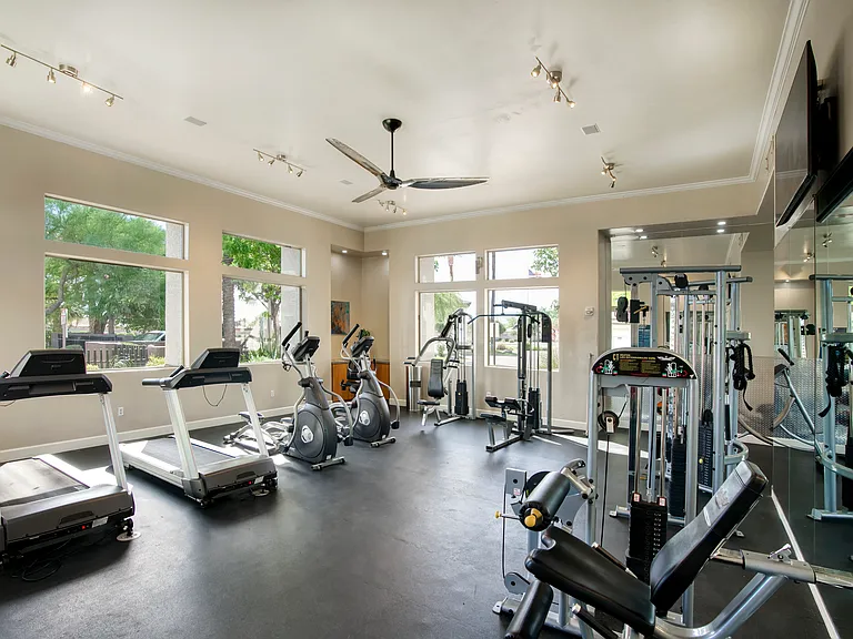Stay active with a fully equipped fitness center right at home.