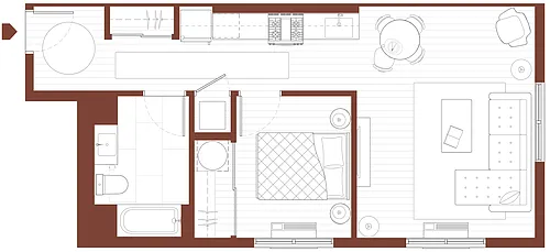 Floor plan 1 Bedroom, 1 Bathroom C3